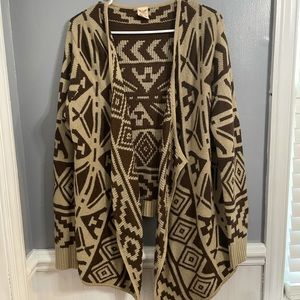 Brown and Tan Printed Faded Glory Cardigan